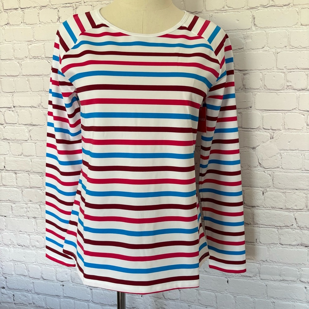 SPANX Long Sleeve Ocean Stripe Hibuscus Swim Shirt--NWT--M - Picture 1 of 14